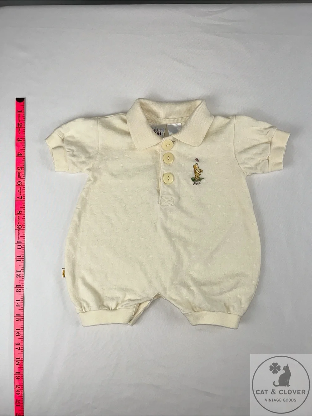 Classic Pooh Vintage Disney Heyman Corp Cream Embroidered Romper & Hat Set 3M